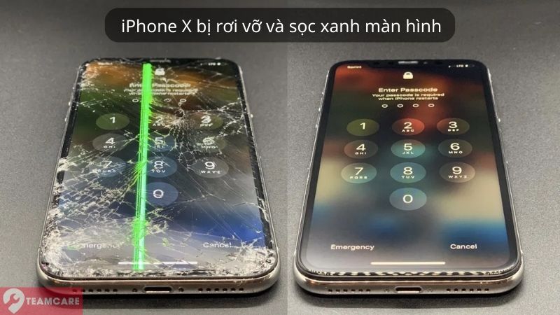 iphone x bị rơi sọc xanh cần thay màn hình