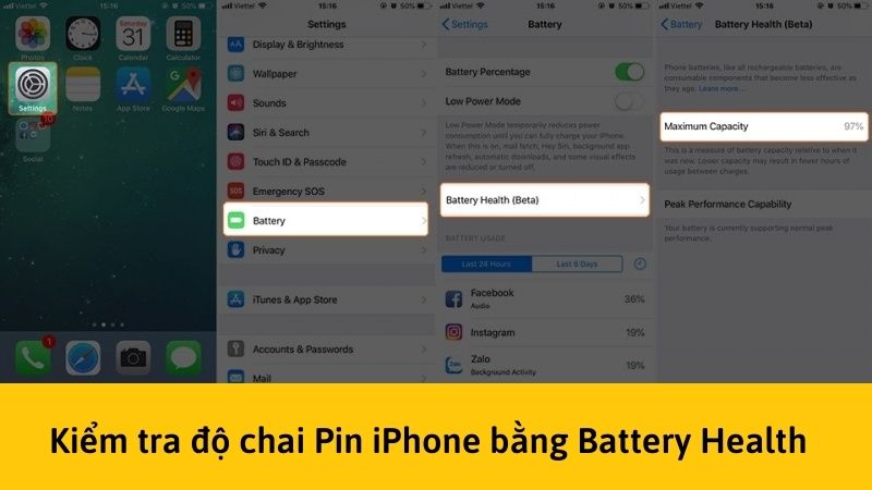 Kiểm tra độ chai pin iPhone bằng battery headlth