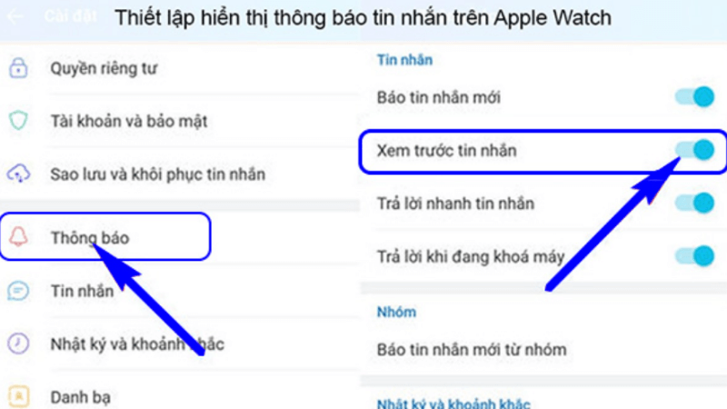 cài đặt thông báo zalo