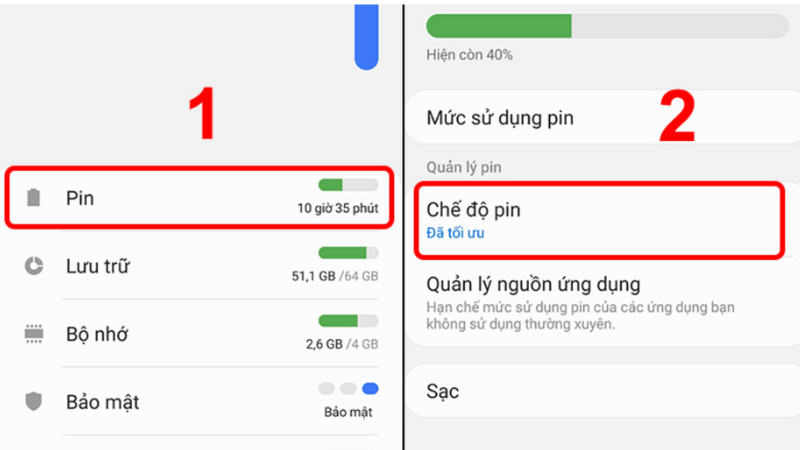chế độ tiết kiệm pin trên samsung