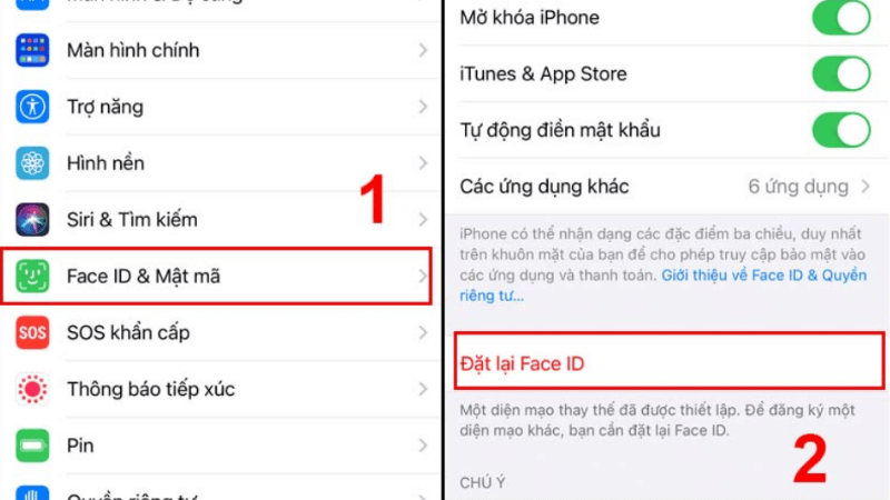 đặt lại face id