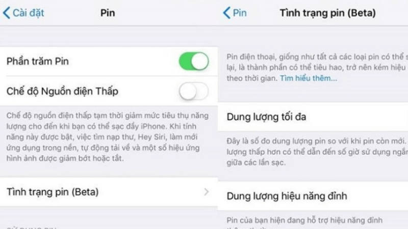 kiểm tra pin iphone báo bảo trì