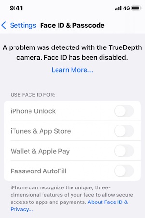 iPhone báo lỗi Face ID camera truedepth