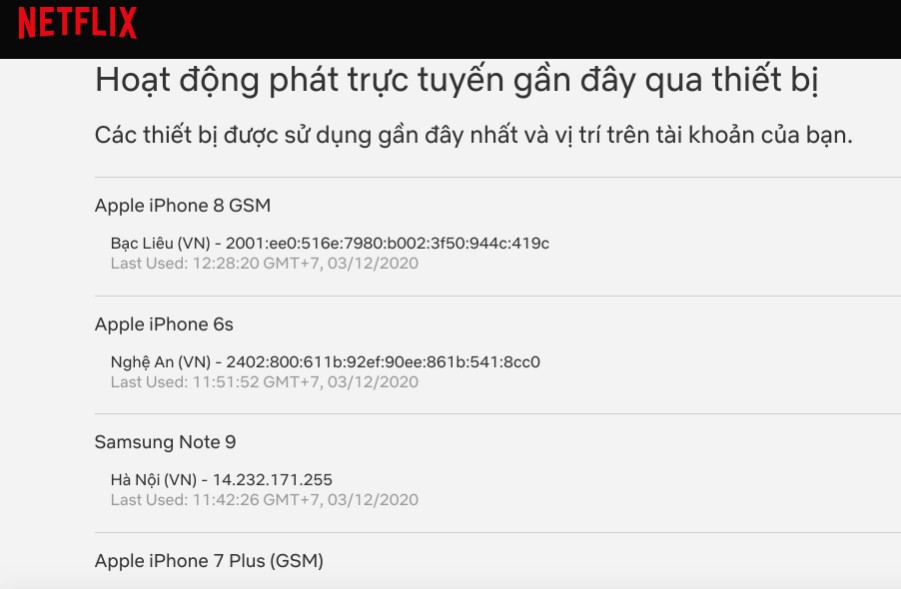 Kiểm tra tài khoản sử dụng Netflix