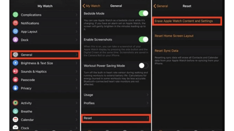 reset apple watch bằng iphone