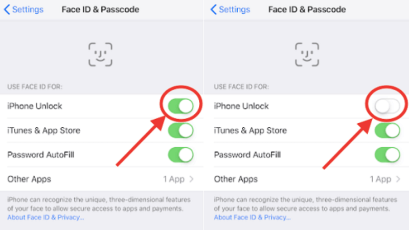 tắt và mở face id