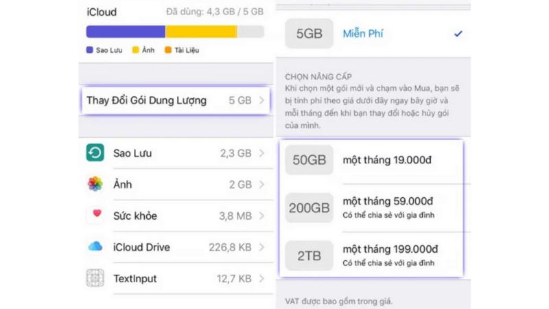 thay đổi gói dung lượng