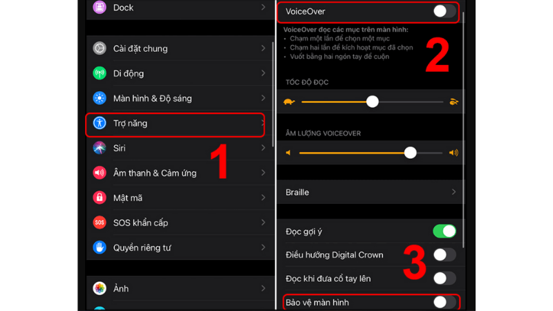 thoát chế độ screen curtain voice over